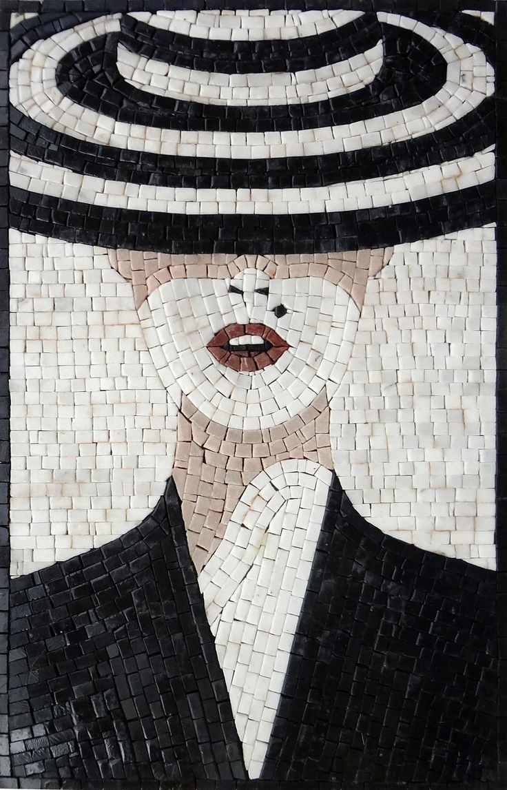 The hat lady mosaic panel made of natural mosaic stone