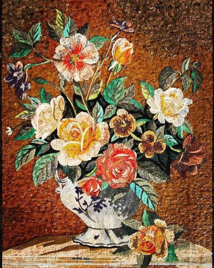 Rose sweat colorful mosaic mosaic panel made of natural mosaic marble